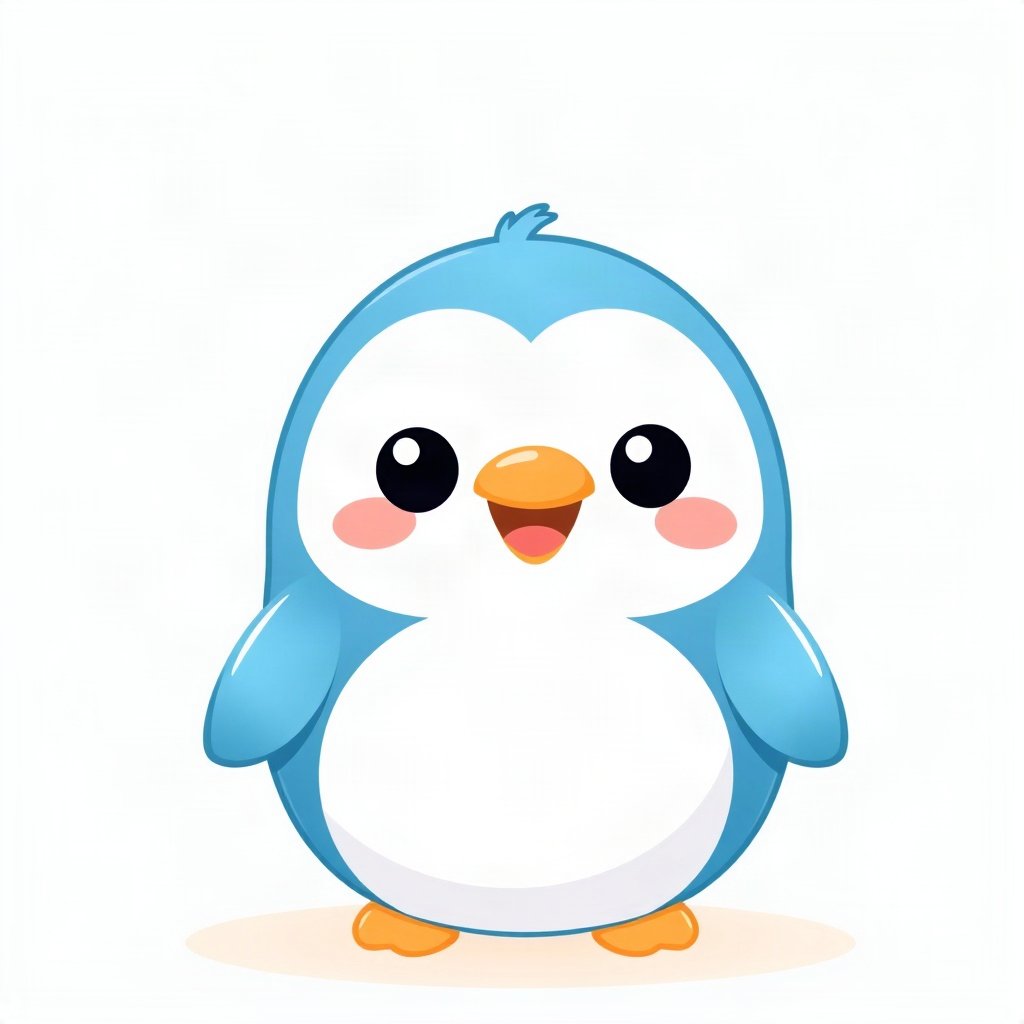 cutecore pfp — round penguin, soft sky blue palette, tiny open-mouth smile