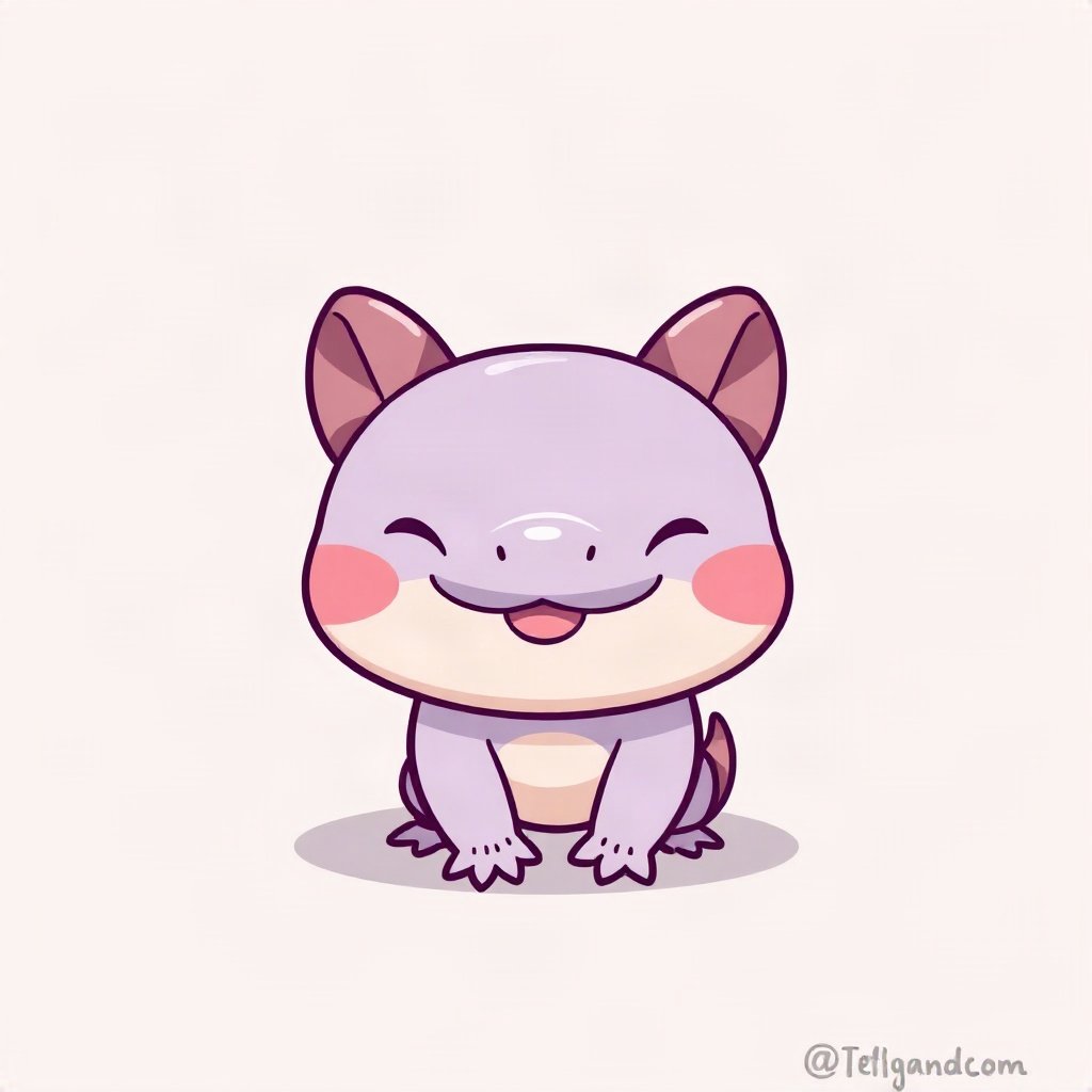 cutecore pfp — tiny axolotl, lavender blush palette, tiny open-mouth smile