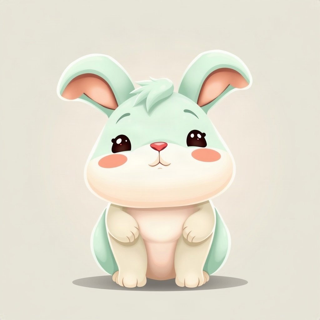 cutecore pfp — chubby bunny with floppy ears, mint and cream palette, rosy blush cheeks