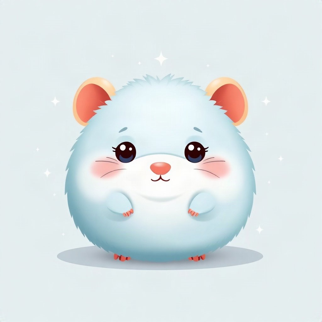 cutecore pfp — round fluffy hamster, soft sky blue palette, small sparkles around