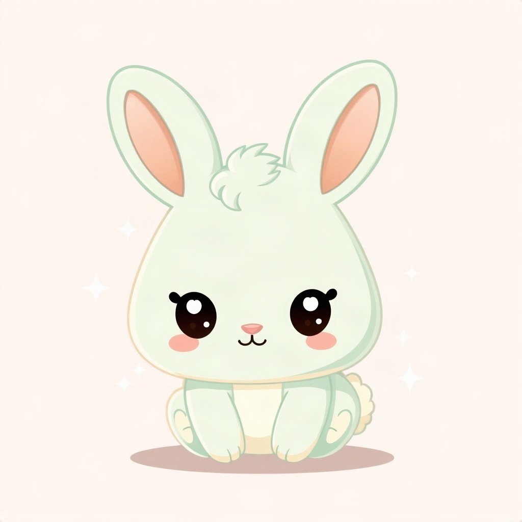 cutecore pfp — chubby bunny with floppy ears, mint and cream palette, small sparkles around