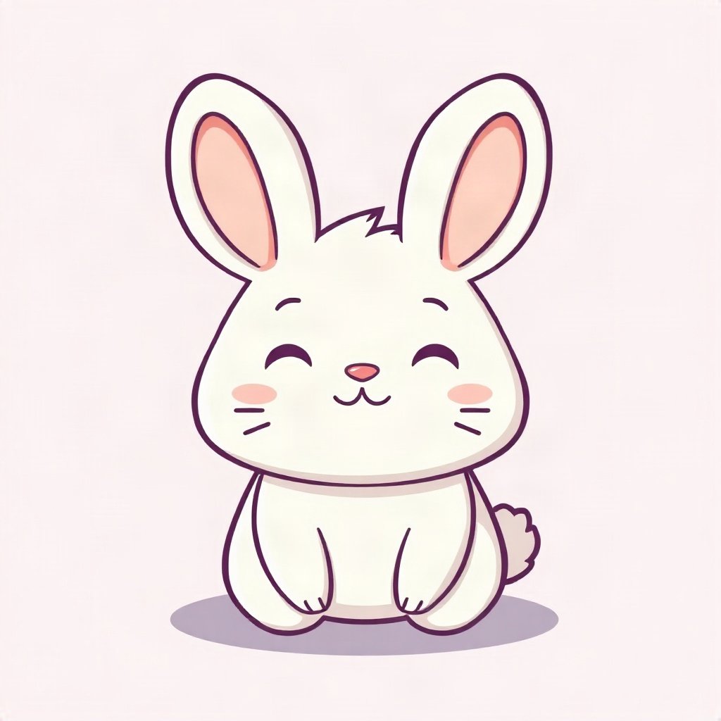 cutecore pfp — chubby bunny with floppy ears, lavender blush palette, tiny open-mouth smile