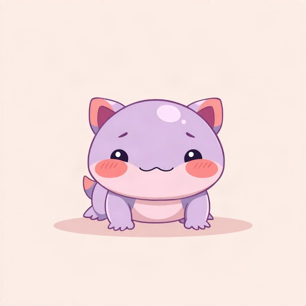 cutecore pfp — tiny axolotl, lavender blush palette, rosy blush cheeks
