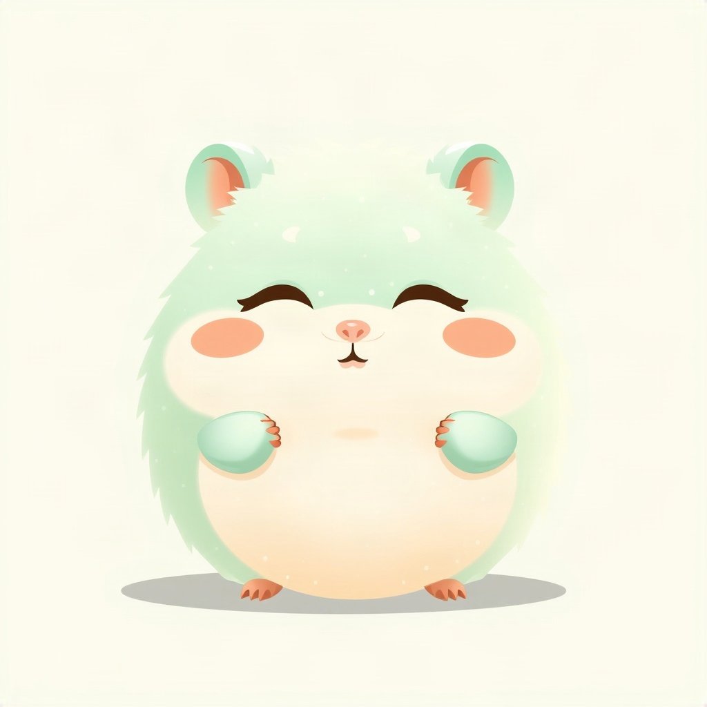 cutecore pfp — round fluffy hamster, mint and cream palette, closed happy eyes