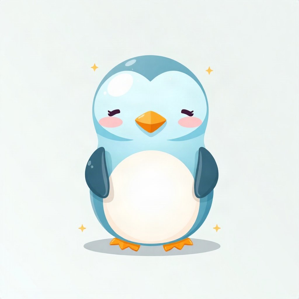cutecore pfp — round penguin, soft sky blue palette, small sparkles around