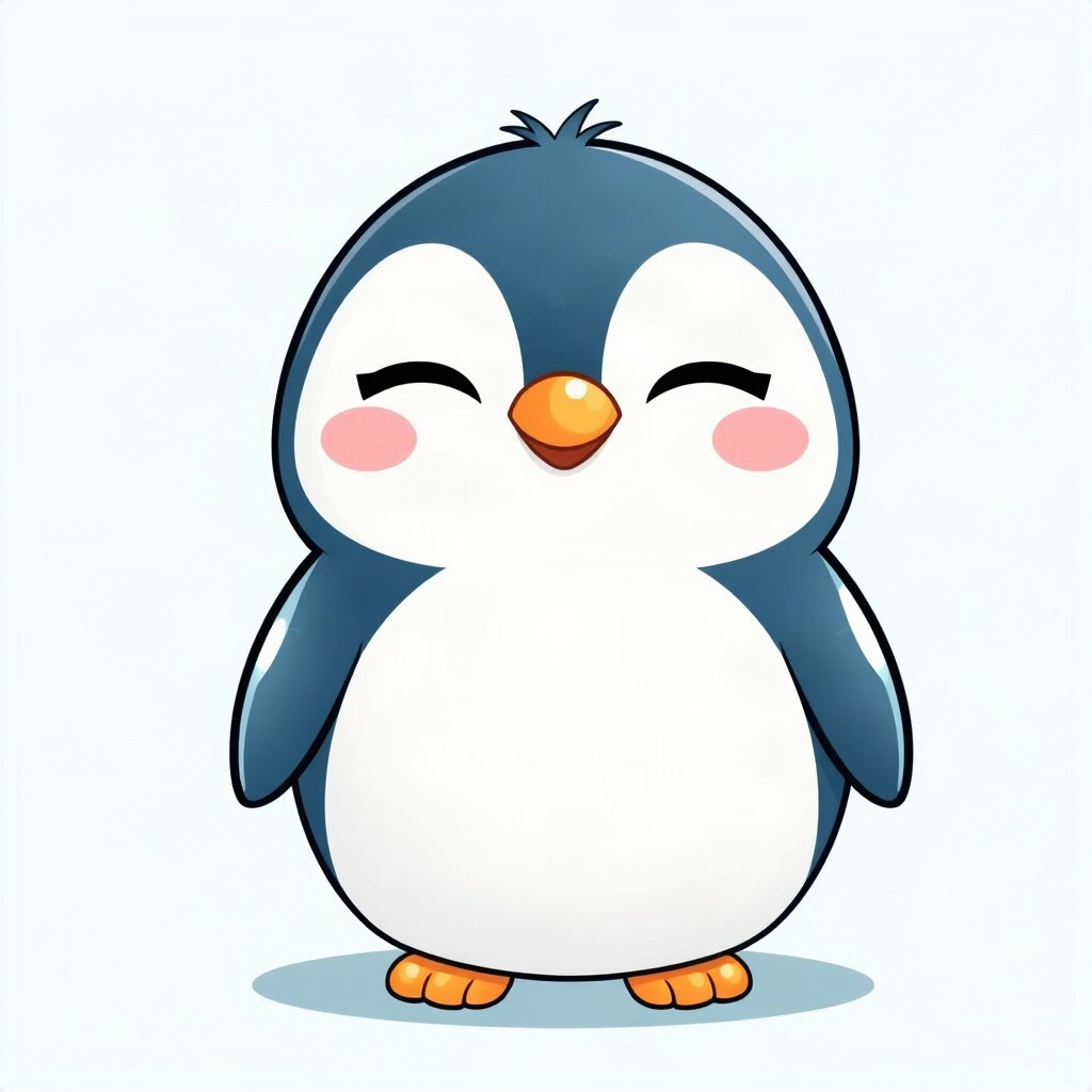 cutecore pfp — round penguin, soft sky blue palette, closed happy eyes