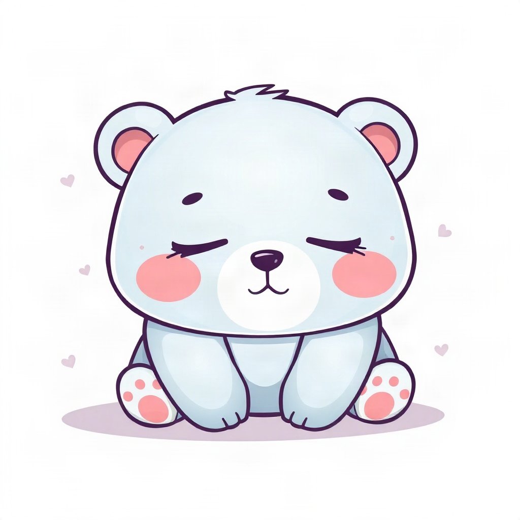 cutecore pfp — sleepy bear cub, soft sky blue palette, rosy blush cheeks