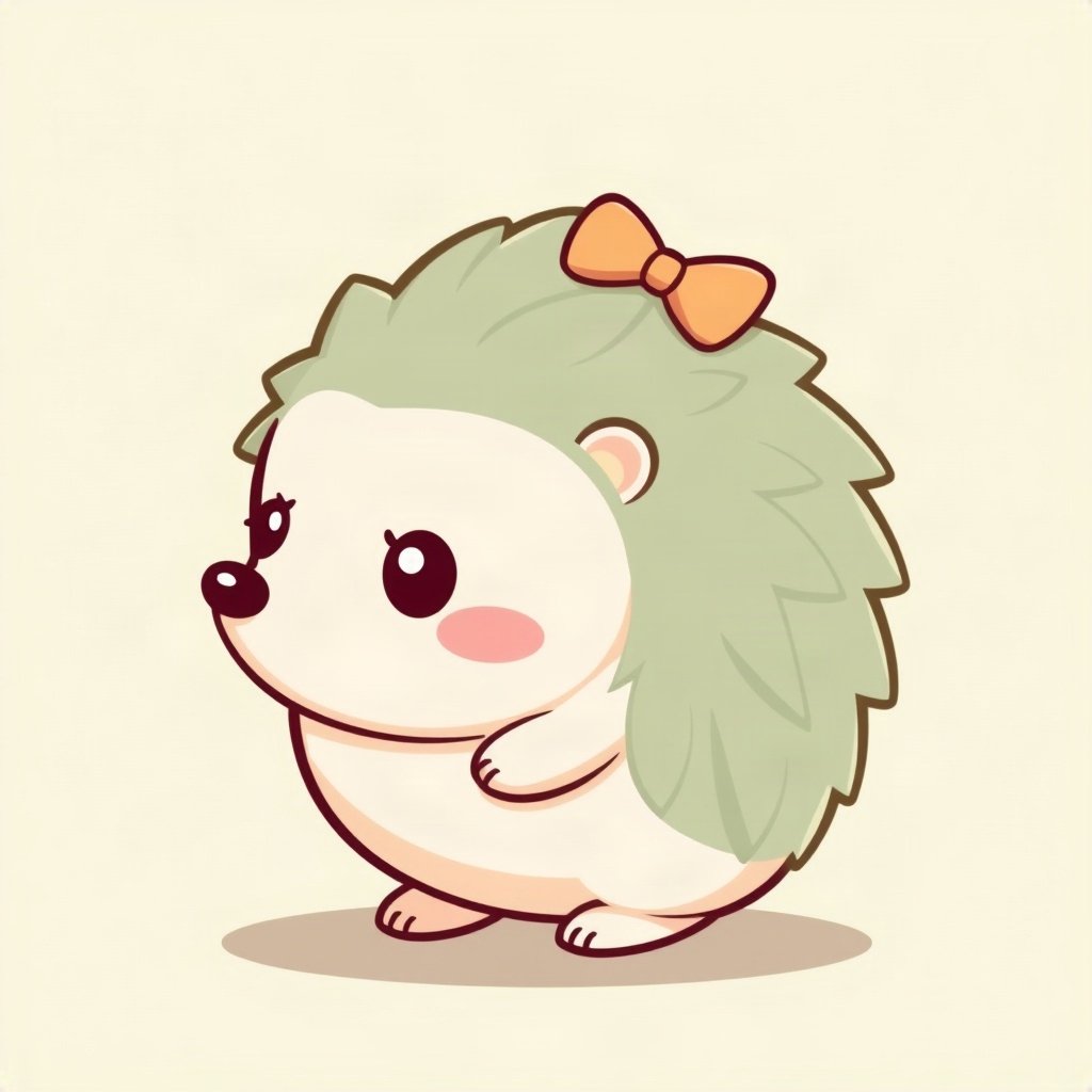cutecore pfp — round hedgehog, sage green pastel palette, tiny bow on head