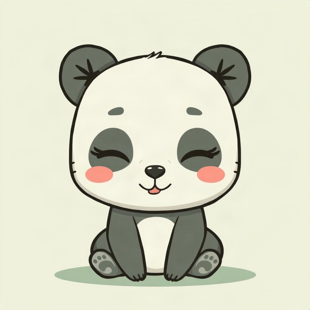 cutecore pfp — baby panda, sage green pastel palette, closed happy eyes