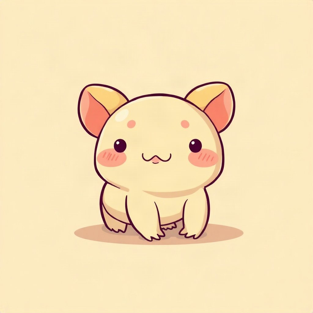 cutecore pfp — tiny axolotl, butter yellow palette, rosy blush cheeks