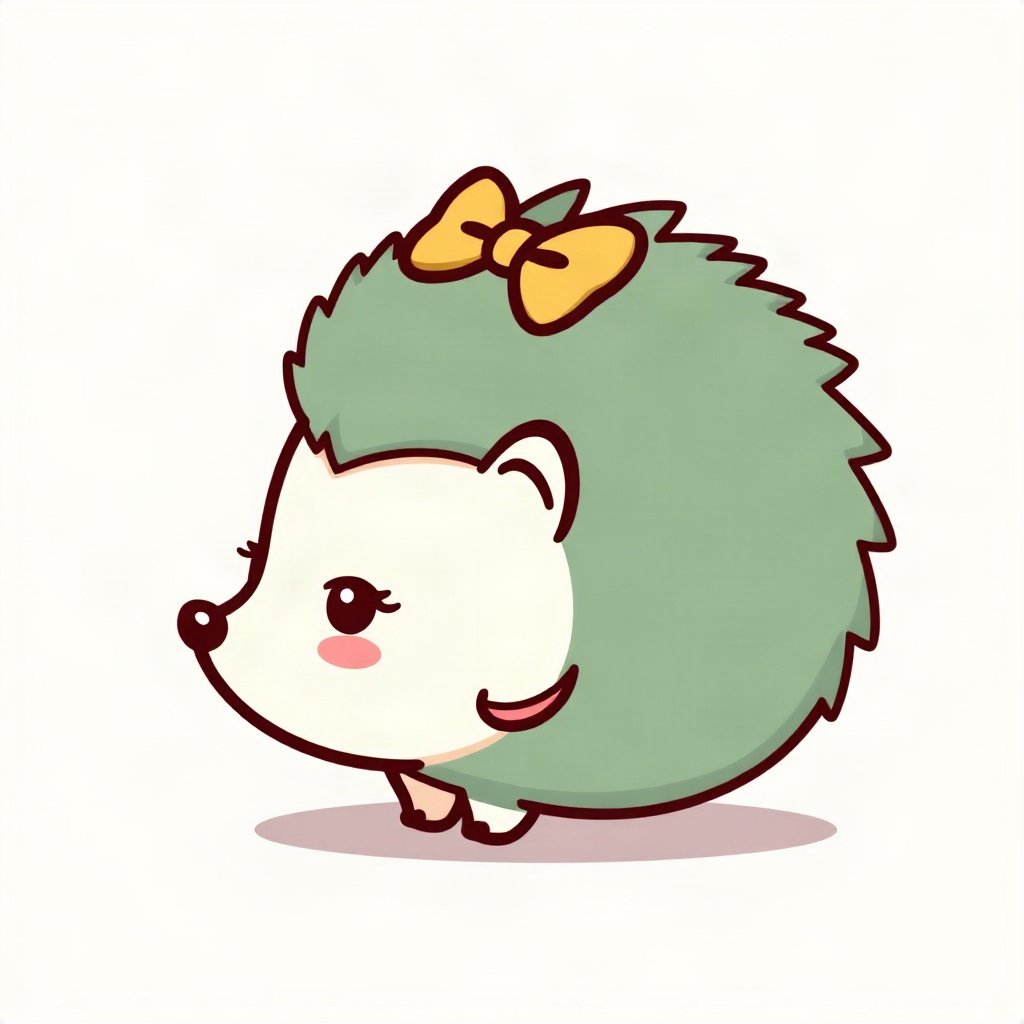 cutecore pfp — round hedgehog, sage green pastel palette, tiny bow on head