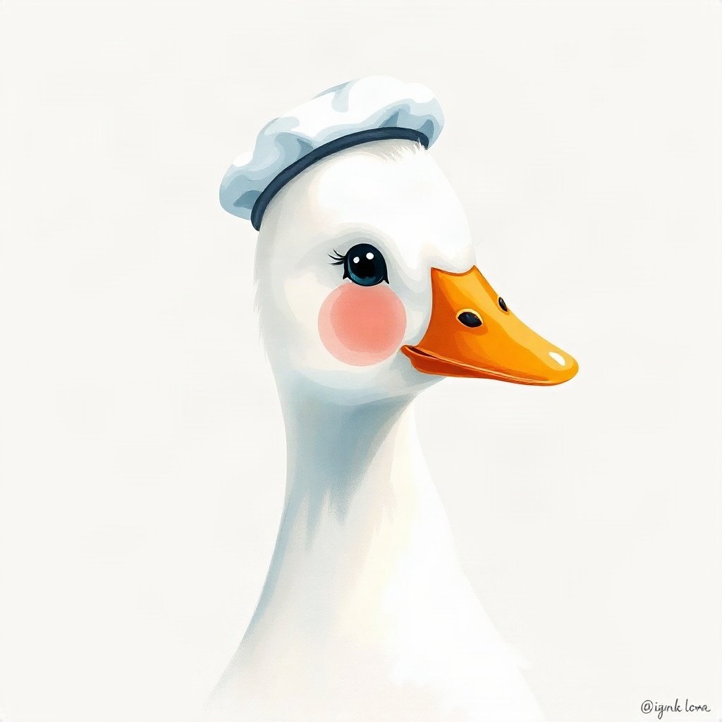 duck pfp — white duck with orange beak, watercolor style, wearing a tiny sailor hat