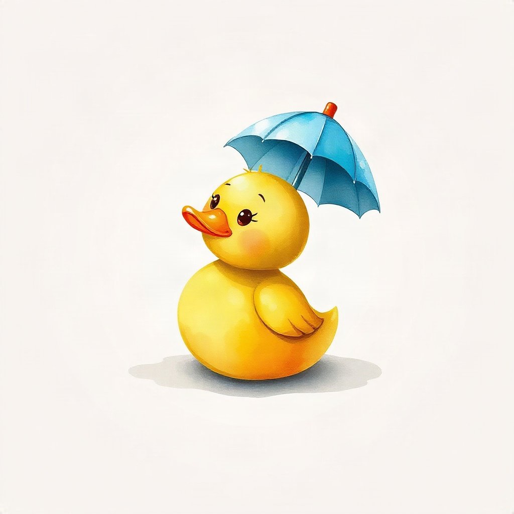 duck pfp — round rubber-duck style character, watercolor style, with a little umbrella