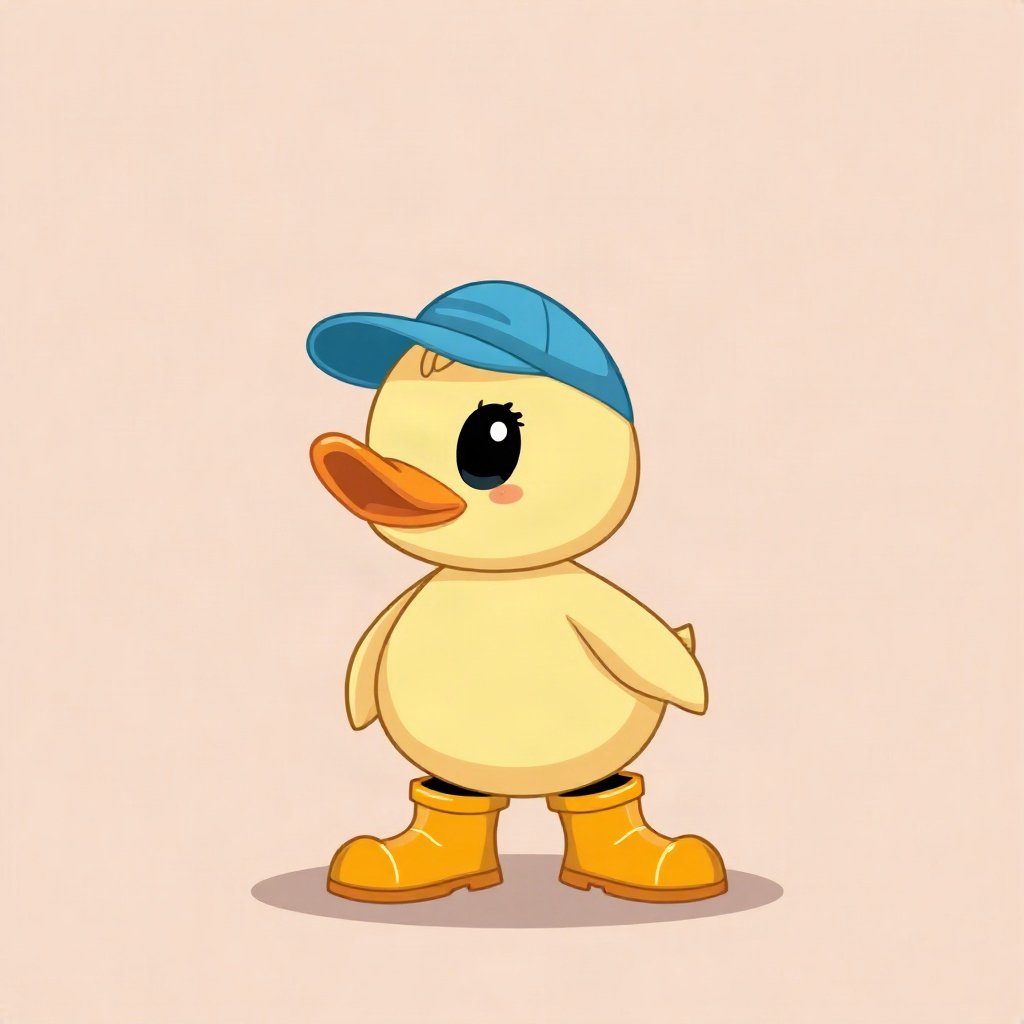 duck pfp — round rubber-duck style character, flat cartoon style, wearing rain boots