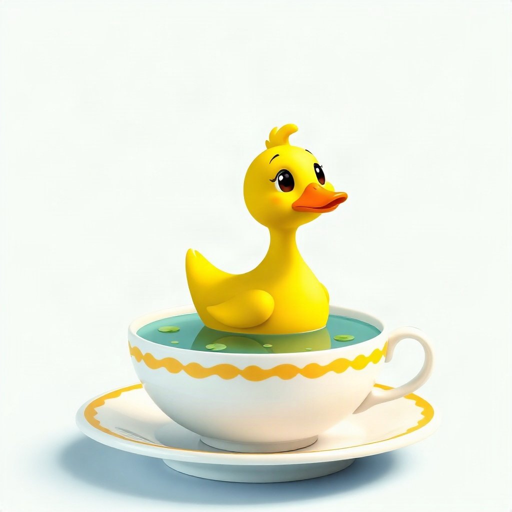 duck pfp — round rubber-duck style character, claymation look, in a teacup pond