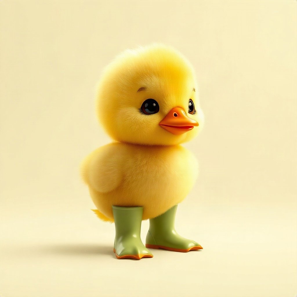 duck pfp — fluffy yellow duckling, claymation look, wearing rain boots