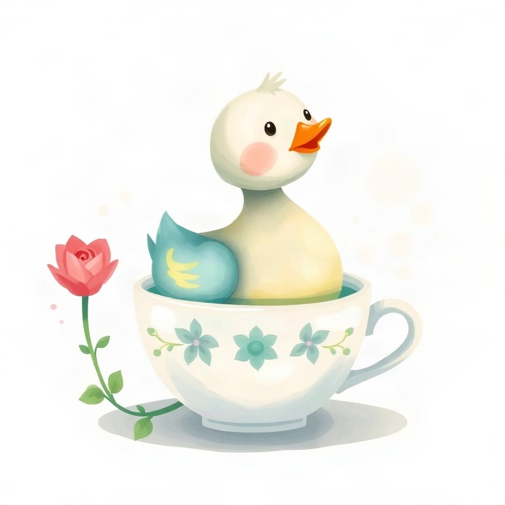 duck pfp — round rubber-duck style character, watercolor style, in a teacup pond