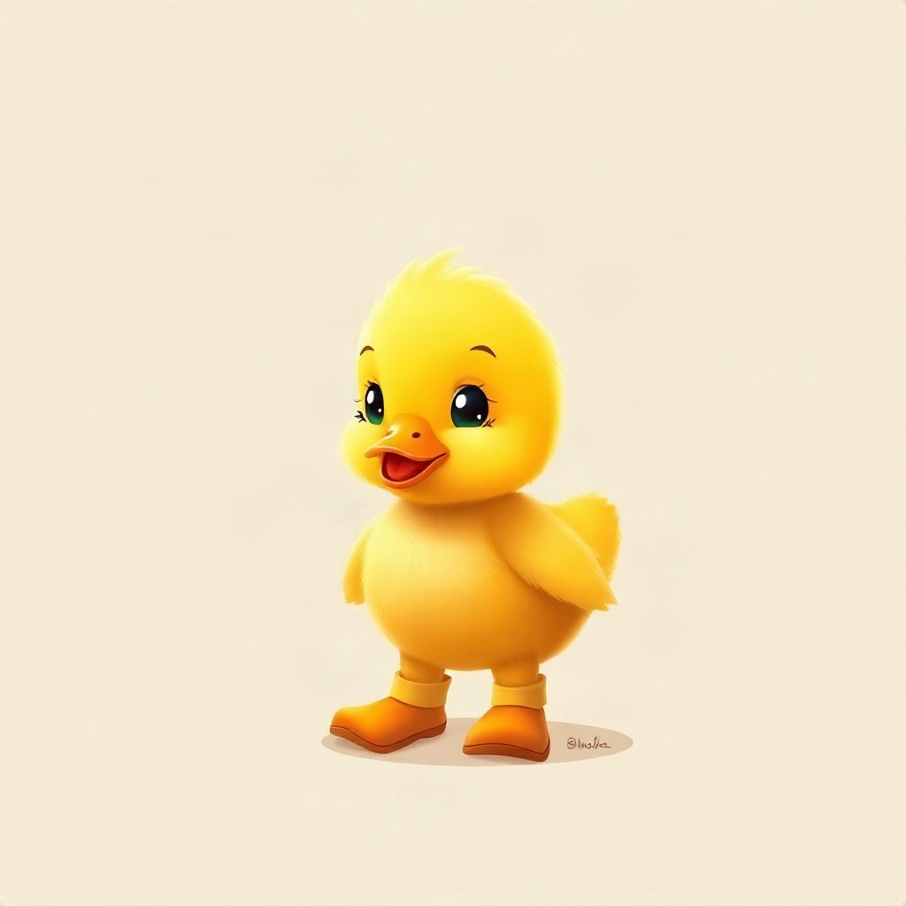 duck pfp — fluffy yellow duckling, claymation look, wearing rain boots