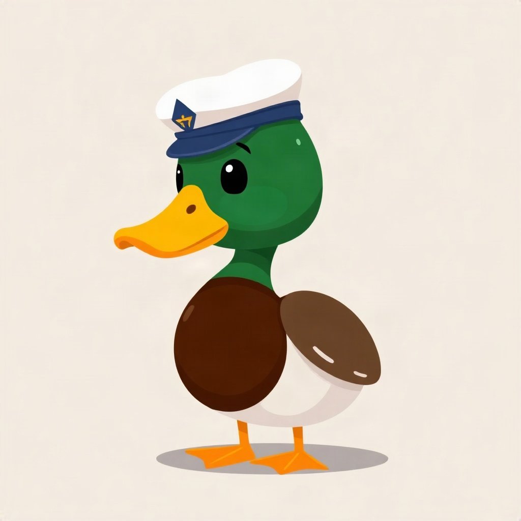 duck pfp — mallard with glossy green head, claymation look, wearing a tiny sailor hat