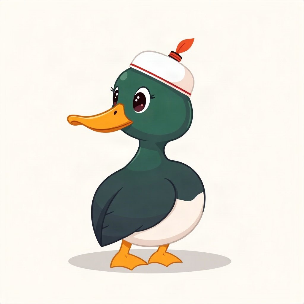 duck pfp — mallard with glossy green head, flat cartoon style, wearing a tiny sailor hat