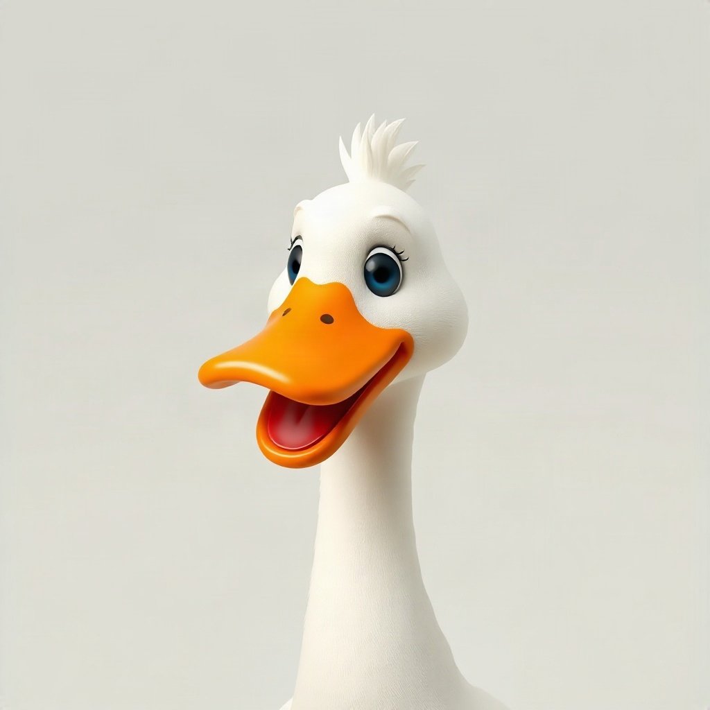 duck pfp — white duck with orange beak, claymation look