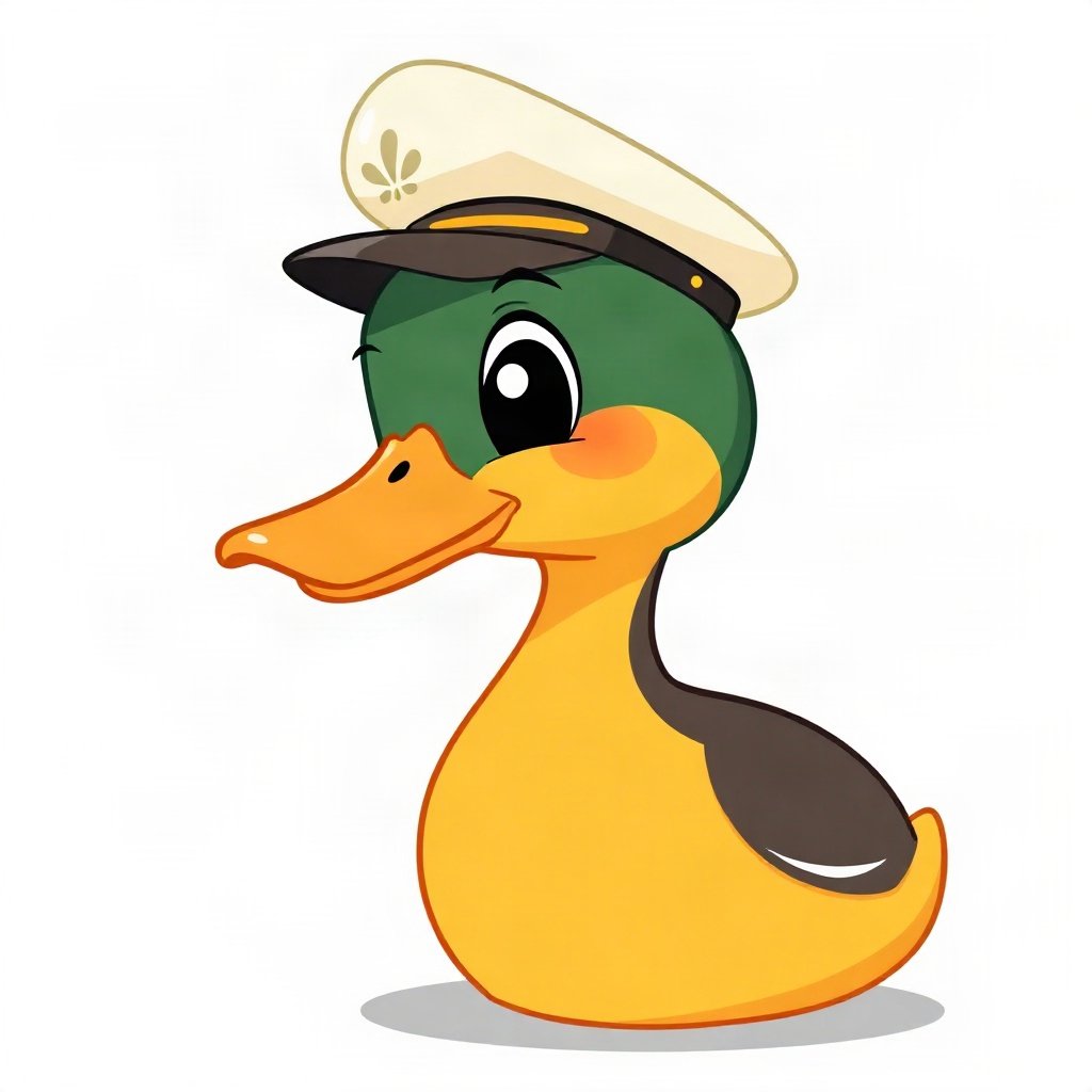 duck pfp — mallard with glossy green head, flat cartoon style, wearing a tiny sailor hat