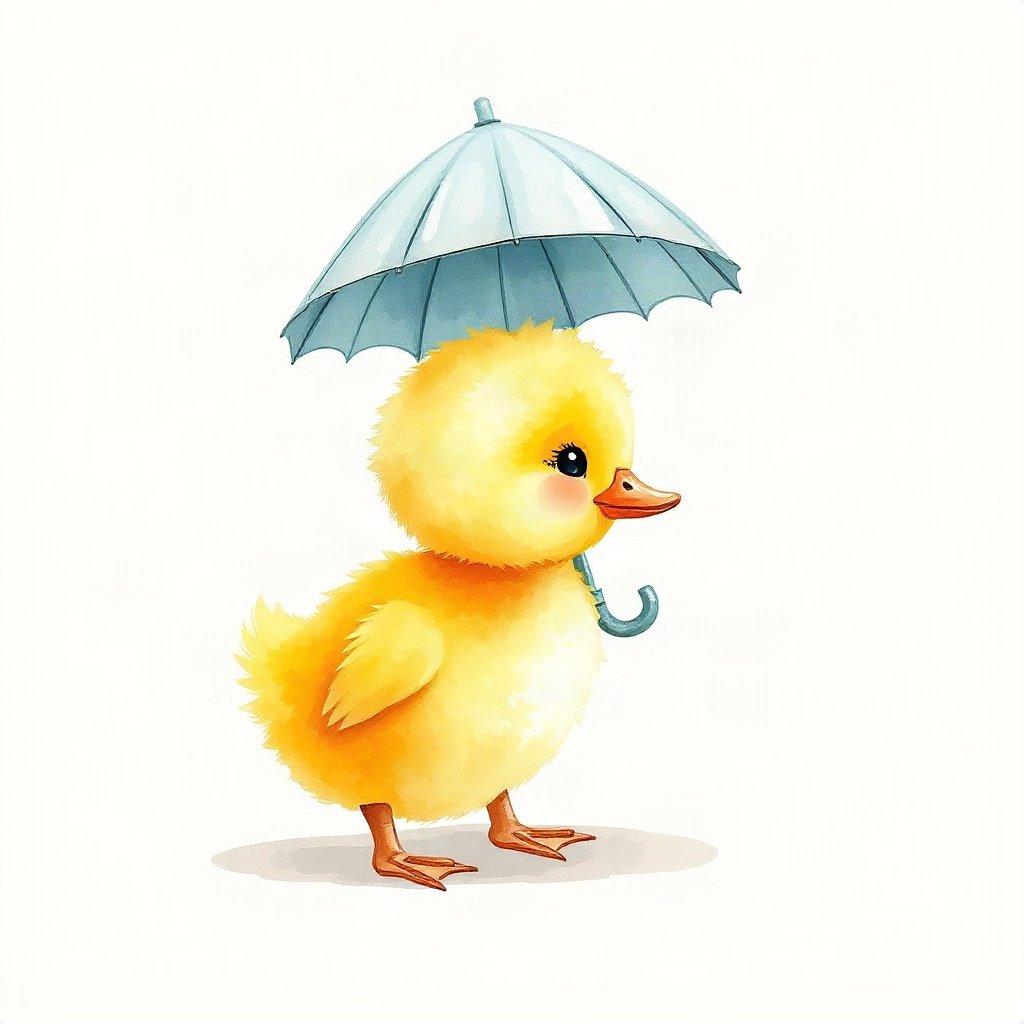 duck pfp — fluffy yellow duckling, watercolor style, with a little umbrella