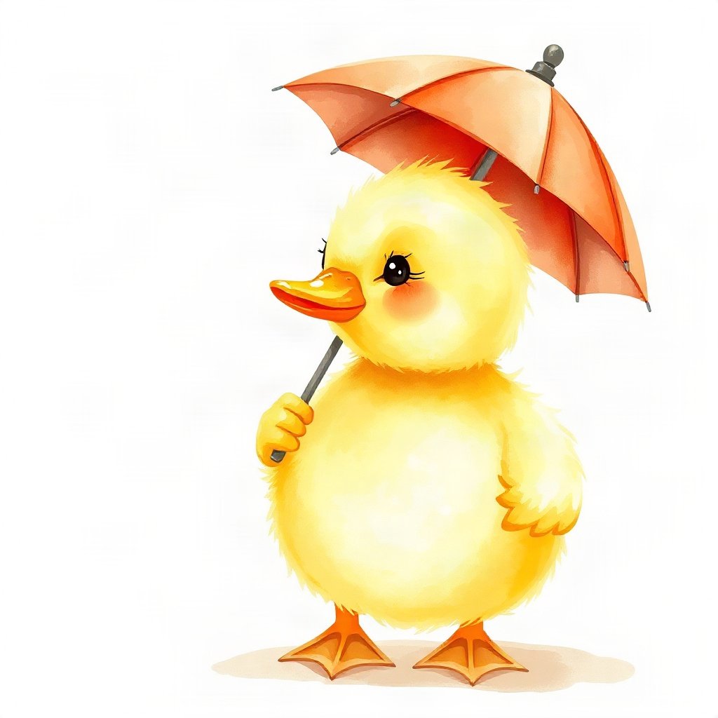 duck pfp — fluffy yellow duckling, watercolor style, with a little umbrella