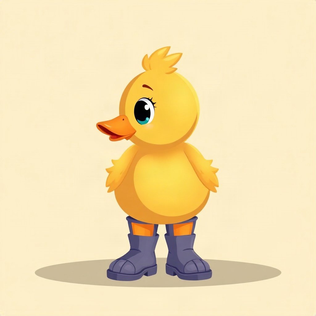 duck pfp — round rubber-duck style character, flat cartoon style, wearing rain boots