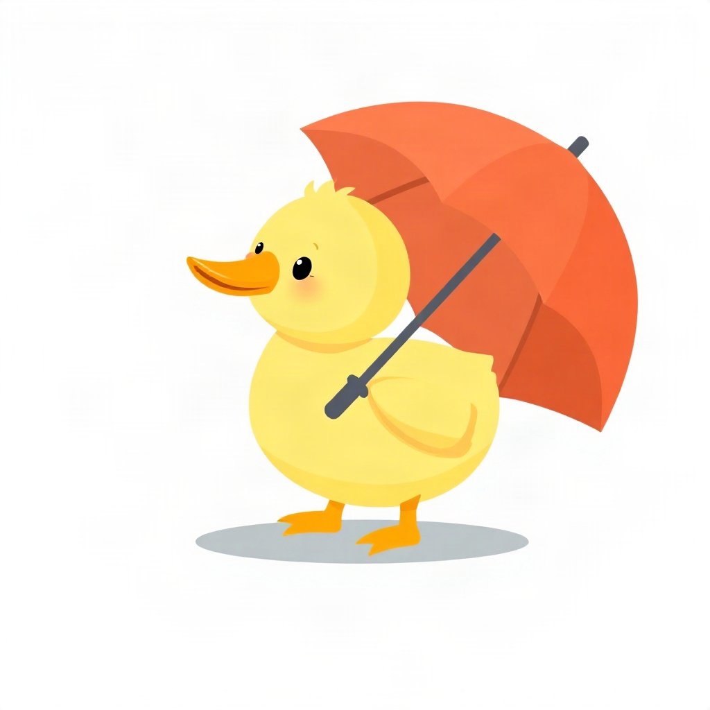 duck pfp — fluffy yellow duckling, flat cartoon style, with a little umbrella