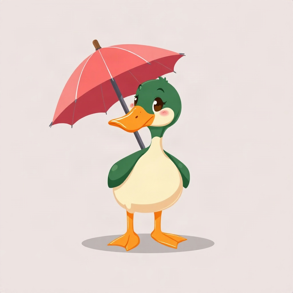 duck pfp — mallard with glossy green head, flat cartoon style, with a little umbrella