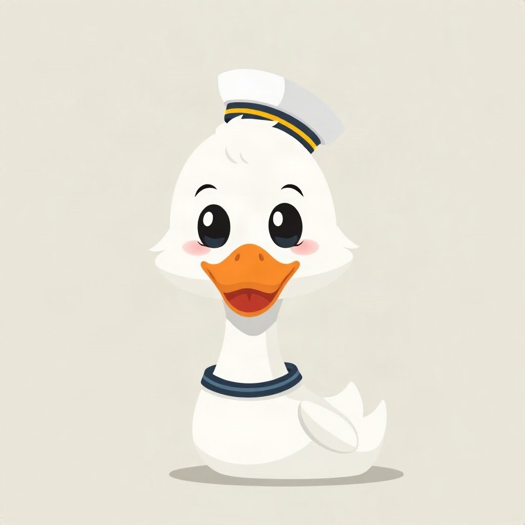 duck pfp — white duck with orange beak, flat cartoon style, wearing a tiny sailor hat