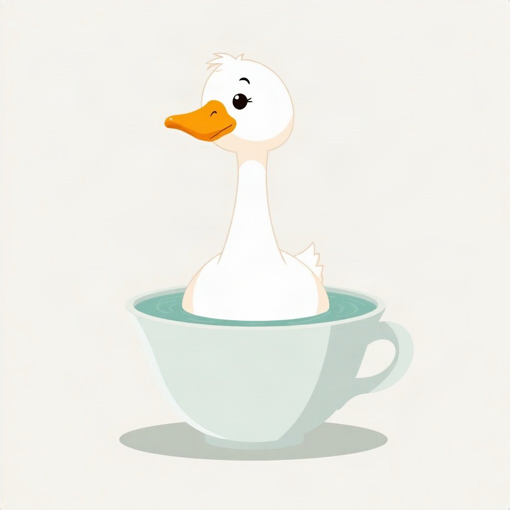 duck pfp — white duck with orange beak, flat cartoon style, in a teacup pond