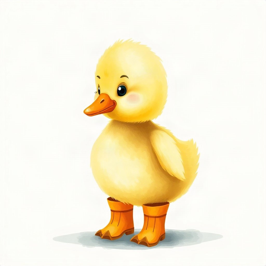 duck pfp — fluffy yellow duckling, watercolor style, wearing rain boots