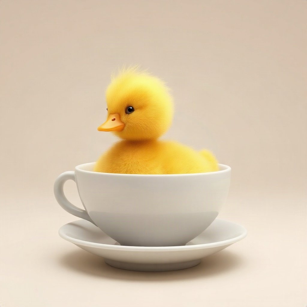 duck pfp — fluffy yellow duckling, soft 3d render, in a teacup pond