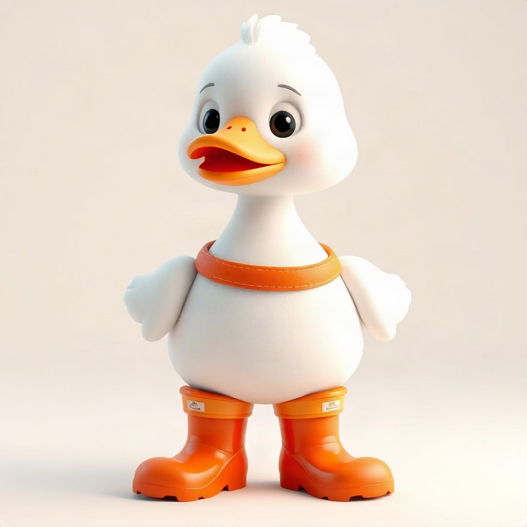 duck pfp — white duck with orange beak, soft 3d render, wearing rain boots