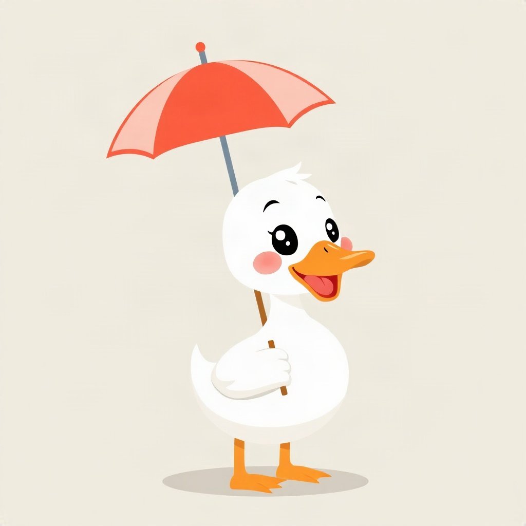 duck pfp — white duck with orange beak, flat cartoon style, with a little umbrella