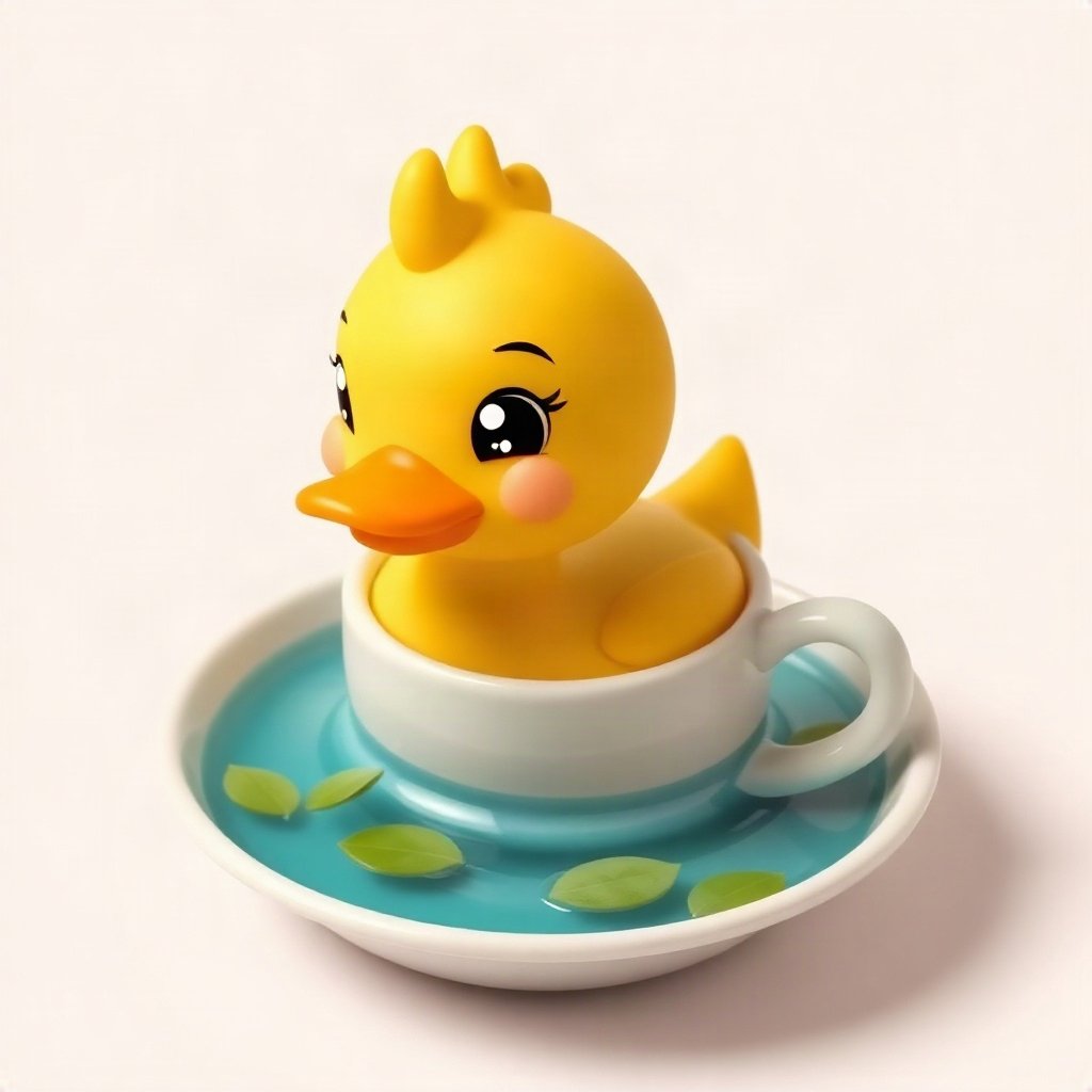 duck pfp — round rubber-duck style character, claymation look, in a teacup pond
