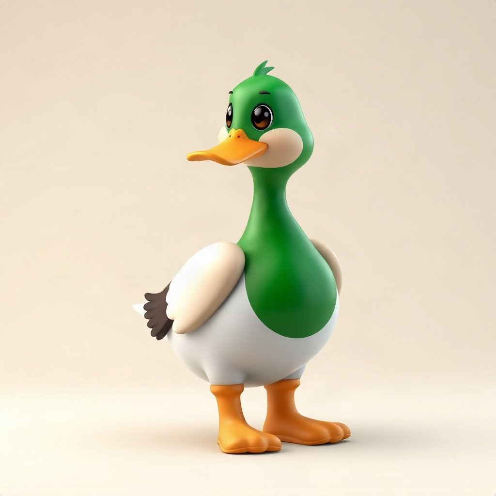 duck pfp — mallard with glossy green head, soft 3d render, wearing rain boots