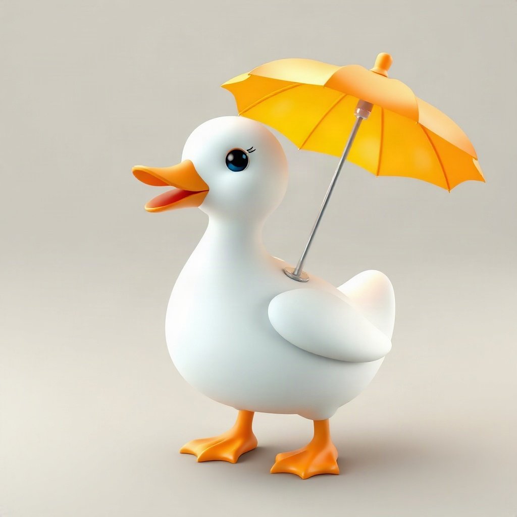 duck pfp — white duck with orange beak, soft 3d render, with a little umbrella