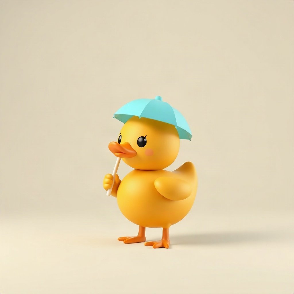 duck pfp — round rubber-duck style character, soft 3d render, with a little umbrella