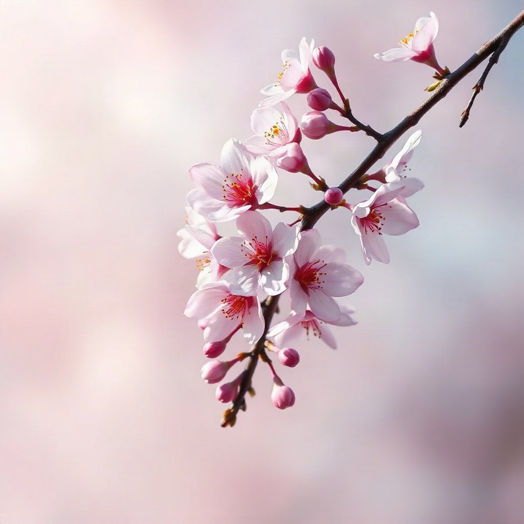 flower pfp — cherry blossom branch, dreamy digital painting, soft pastel palette