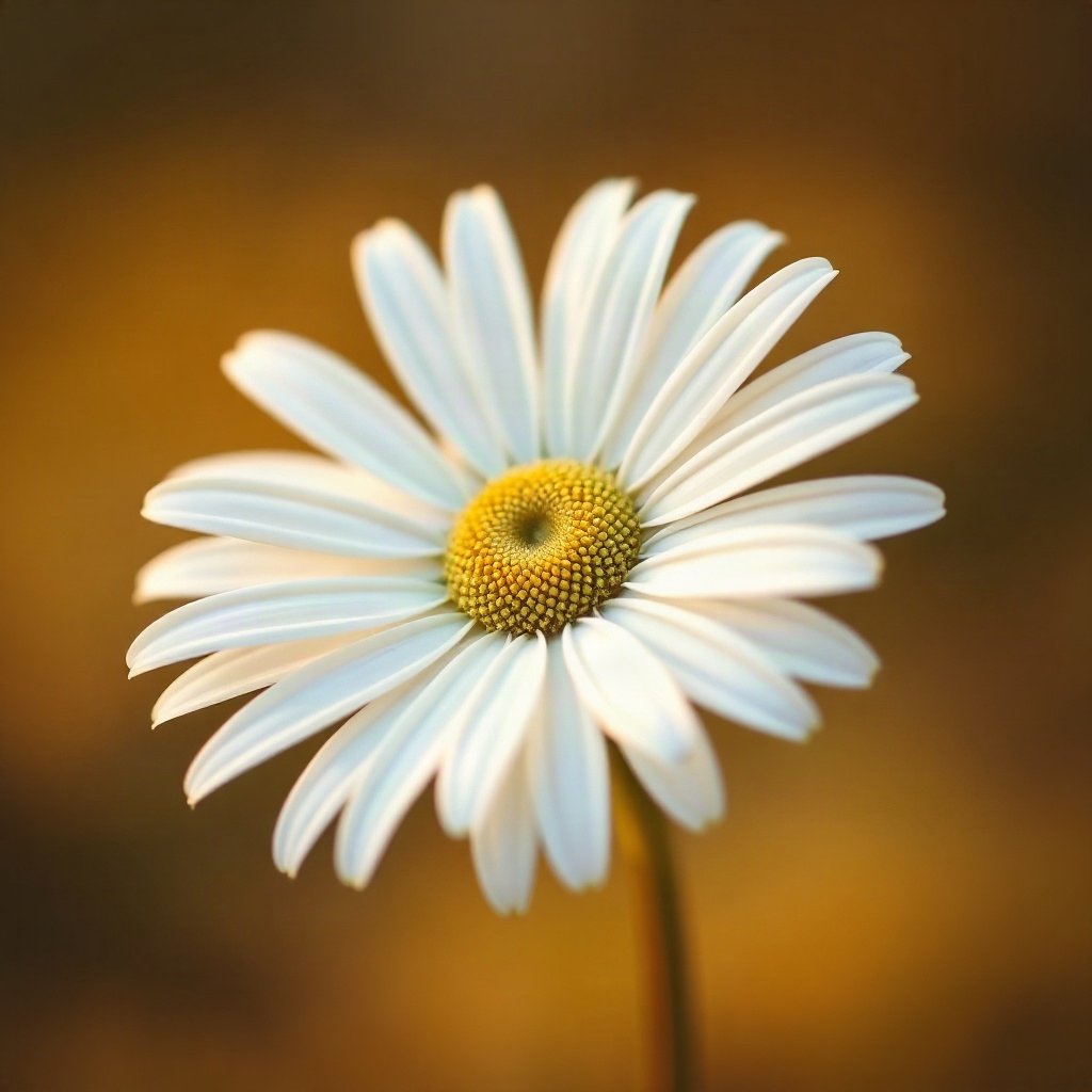 flower pfp — white daisy macro, soft macro photography style, rich warm tones