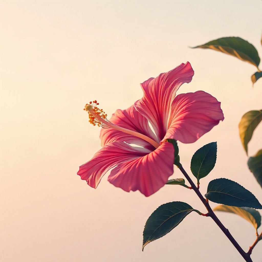 flower pfp — hibiscus bloom, minimal flat illustration, cool dawn tones