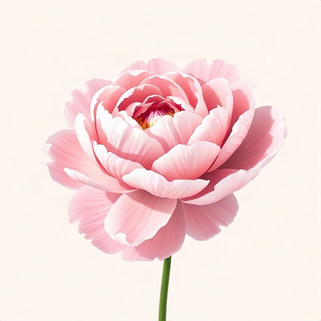 flower pfp — peony unfolding, minimal flat illustration, soft pastel palette
