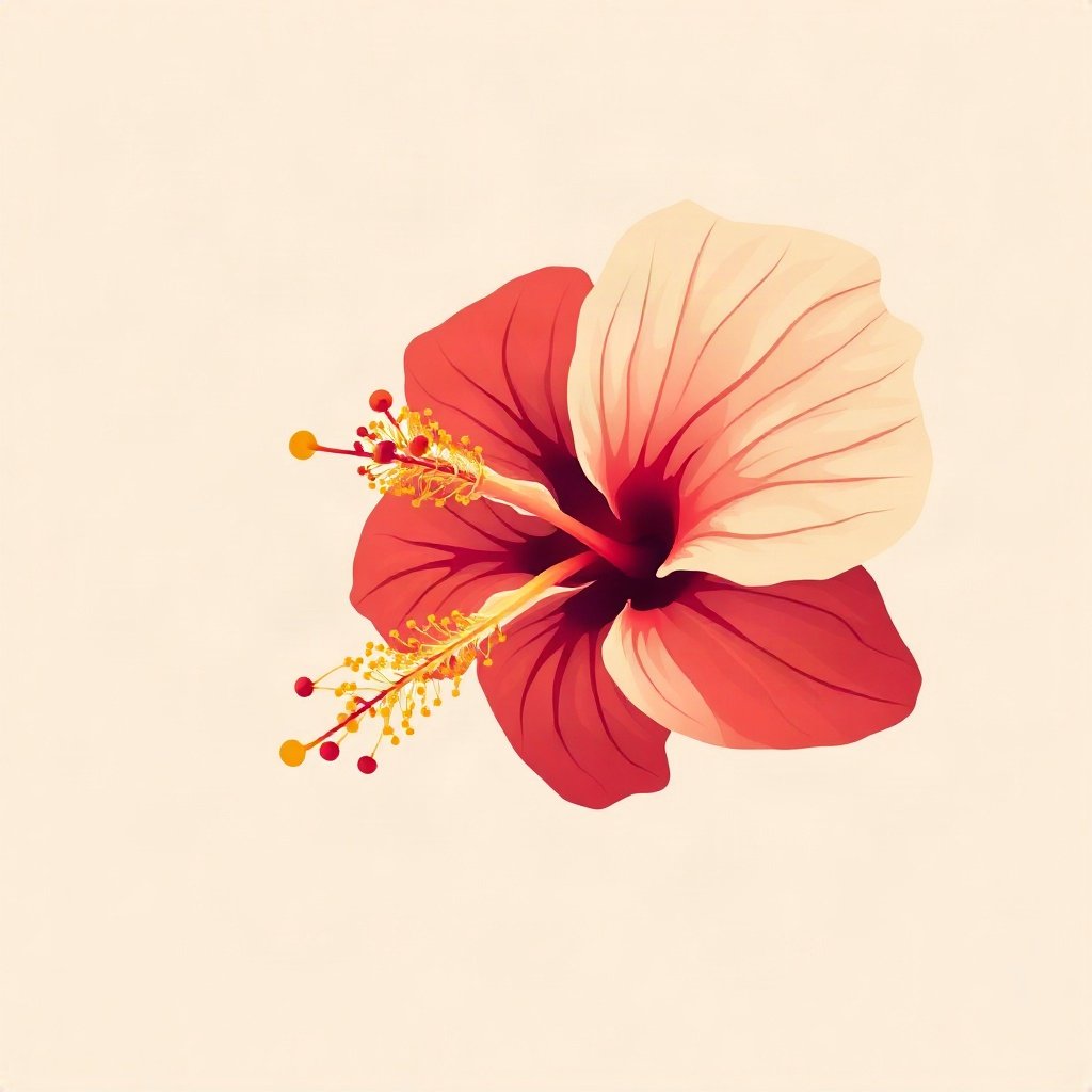 flower pfp — hibiscus bloom, minimal flat illustration, rich warm tones