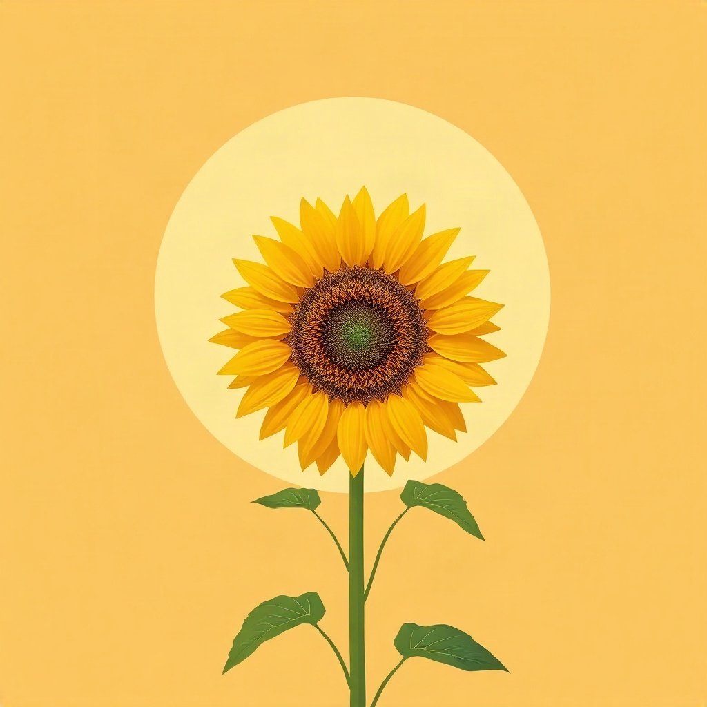flower pfp — sunflower facing light, minimal flat illustration, rich warm tones