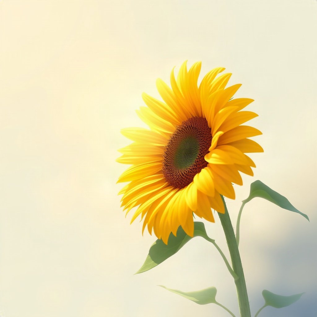 flower pfp — sunflower facing light, dreamy digital painting, soft pastel palette