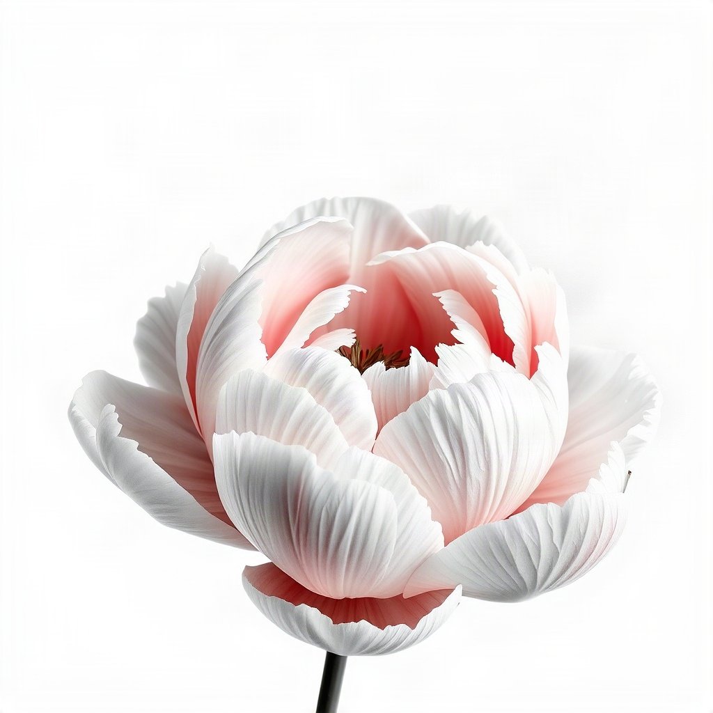 flower pfp — peony unfolding, watercolor wash, monochrome with one color accent