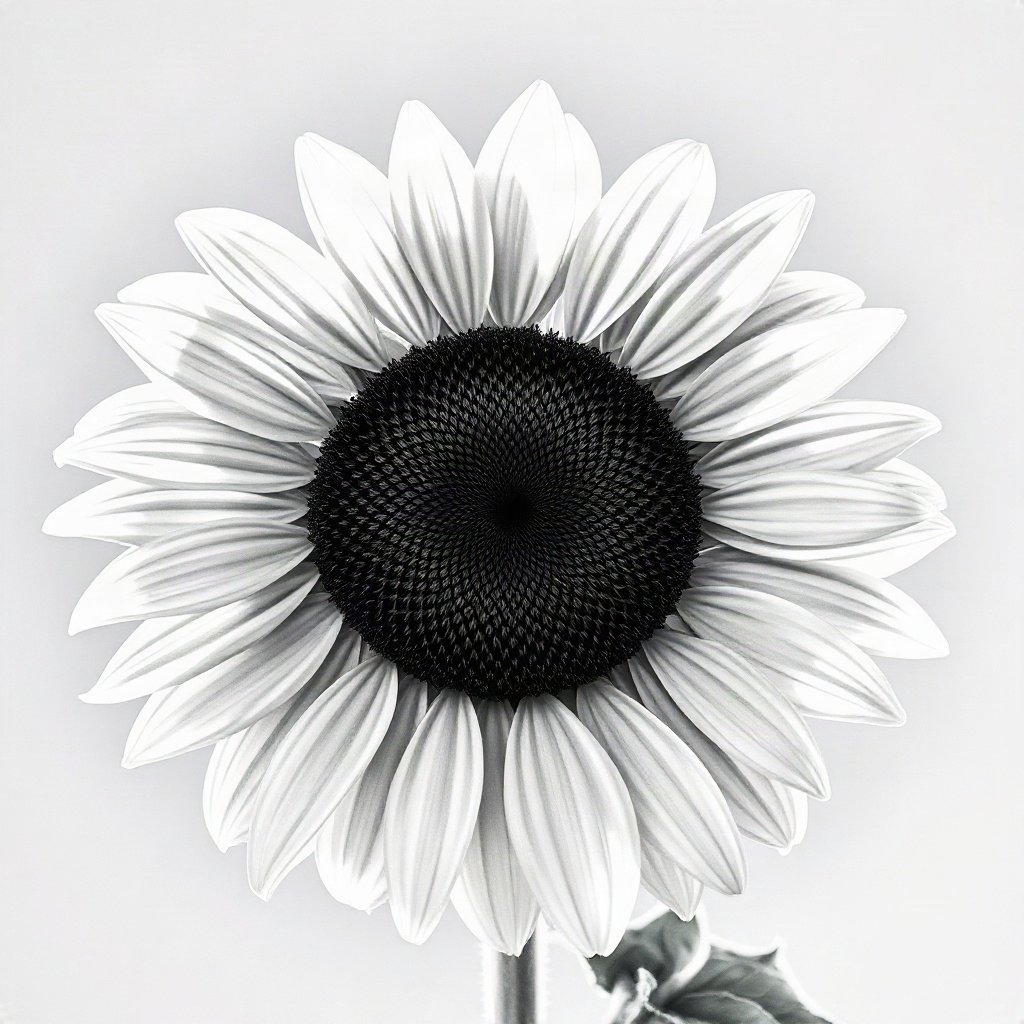 flower pfp — sunflower facing light, watercolor wash, monochrome with one color accent